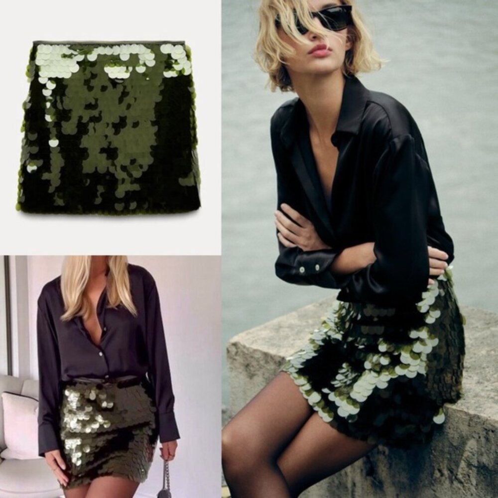 Zara Green Sequin Mini Skirt